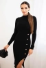 Sukienka damska prążkowana z golfem i ozdobnymi guzikami czarna