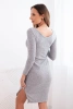 Sukienka damska prążkowana z długim rękawem i rozcięciem na boku szara