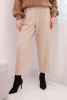 Spodnie damskie z wysokim stanem i zakładkami beżowe