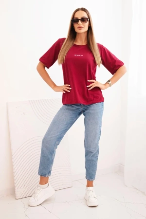 Bluzka damska bawełniana z nadrukiem Minimal bordowa