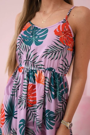 Sukienka z motywem liści fioletowa