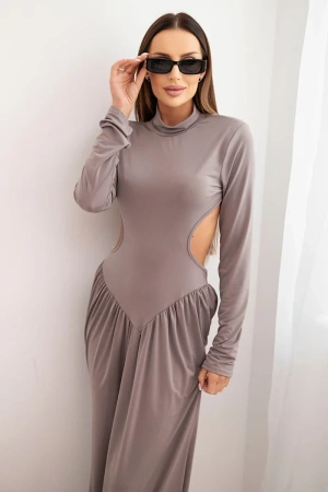 Sukienka damska z wiskozą długa z golfem i odkrytymi plecami fango