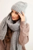 Komplet damski czapka i szalik prążkowany z ozdobą szary