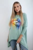 Bluzka oversize z nadrukiem tęczowych ust ciemny miętowy