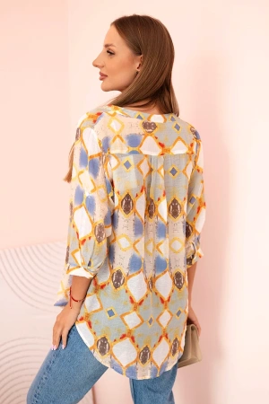 Koszula damska wiskozowa z rękawem 3/4 i kieszonką miętowa