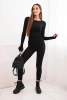 Komplet damska z prążkowanej wiskozy z długim rękawem i legginsami czarny