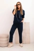 Komplet damska masełkowy bluza z kapturem i spodniami z paskiem granatowy