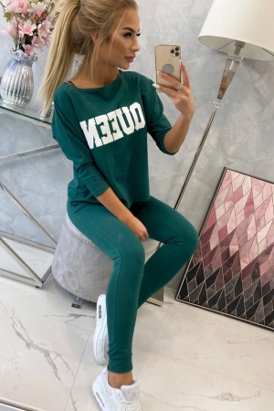 Komplet z nadrukiem Queen ciemny zielony