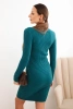 Sukienka damska wiskozowa prążkowana z długim rękawem i stójką morska