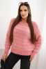 Sweter damski w paski z wełną o luźnym kroju różowy