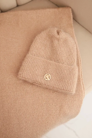 Komplet damski z czapką i kominem z miękkiej dzianiny beżowy