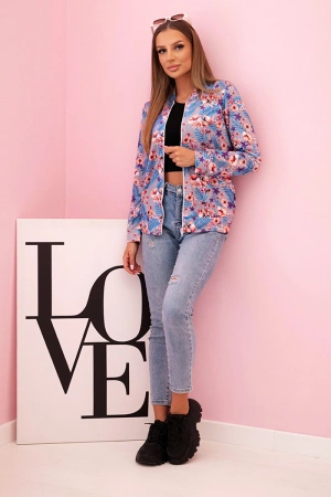 Bluza damska zapinana na zamek w kwiatowy wzór szara