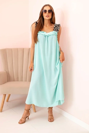 Sukienka damska z ramiączkami w panterkę miętowa