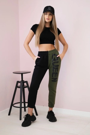 Spodnie damska dresowe z napisem QUEEN khaki