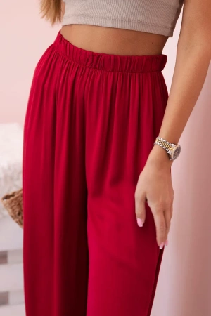 Spodnie damskie wiskozowe szerokie z gumką w pasie bordowe