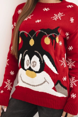 Sweter świąteczny z reniferem czerwony