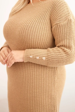 Sukienka swetrowa damska Plus Size z moherem camelowa