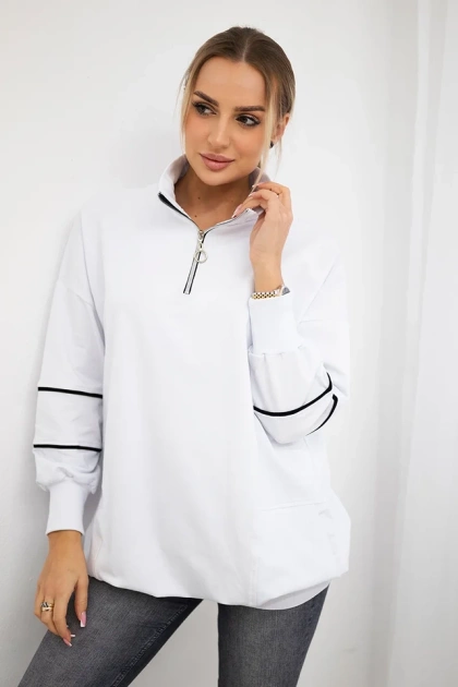 Bluza z suwakiem i kieszeniami biała