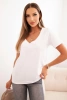 Bluzka damska bawełniana z dekoltem w serek z krótkim rękawem biała