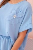 Komplet damski z wiskozy z ozdobnym kwiatem i szerokimi spodniami niebieski