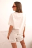 Komplet damski punto z krótkim rękawem i luźnymi szortami beżowy