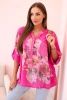 Bluzka damska z bawełny z kwiatowym wzorem i guzikami różowa