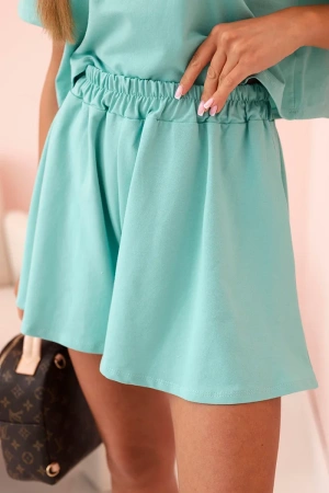 Komplet damski bawełniany z szerokimi szortami miętowy