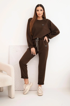 Komplet damski masełkowy z wiskozy z bluzą i spodniami brązowy