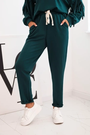 Komplet damski masełkowy z frędzlami na rękawach morski