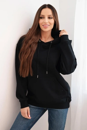 Bluza damska pętelkowa bawełniana z kapturem i kieszenią kangurką czarna