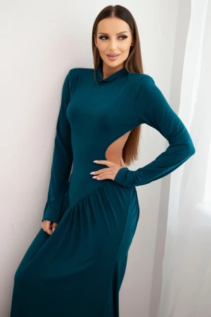 Sukienka damska z wiskozą długa z golfem i odkrytymi plecami morska