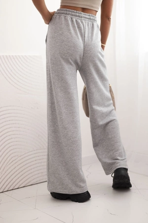 Spodnie damskie bawełniane z szeroką nogawką i kieszeniami szare
