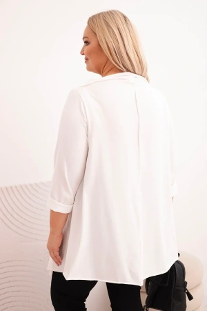 Bluzka damska bawełniana Plus Size asymetryczna z podwijanym rękawem biała