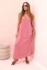 Sukienka długa na ramiączka ciemno różowa