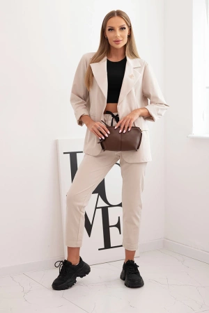 Komplet damski Punto elegancka marynarka i spodnie beżowy