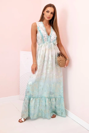 Sukienka damska z wiskozy z haftem miętowa