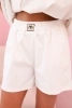 Komplet damski z falbanką – bluzka z krótkim rękawem i szorty z gumką ecru