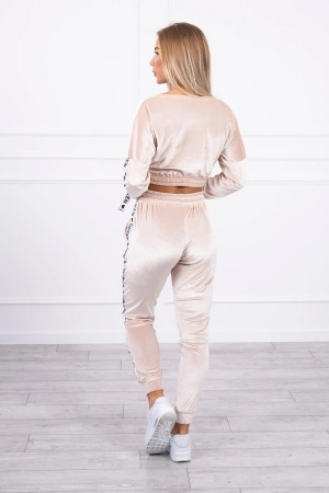 Komplet welurowy z napisem Queen beżowy