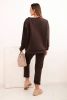 Komplet dresowy damski z wiskozy z pikowaną bluzą i spodniami brązowy