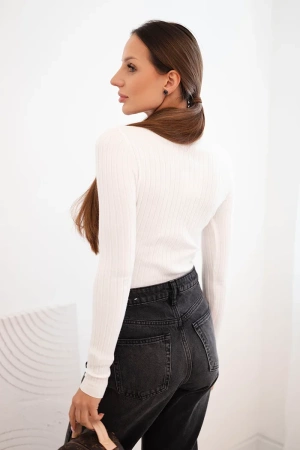 Bluzka damska prążkowana z golfem ecru