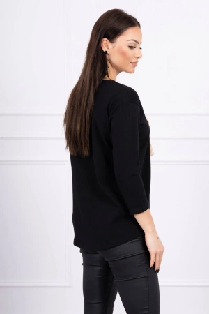 Bluzka z grafiką 3D i ozdobnymi chwostami czarna