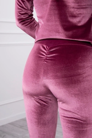 Komplet welurowy z marszczeniem z tyłu ciemny różowy