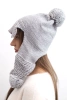 Czapka damska zimowa z wełną z daszkiem i pomponami K475 jasno szara