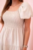 Sukienka damska wiskozowa z bufiastym rękawem i marszczoną górą beżowa