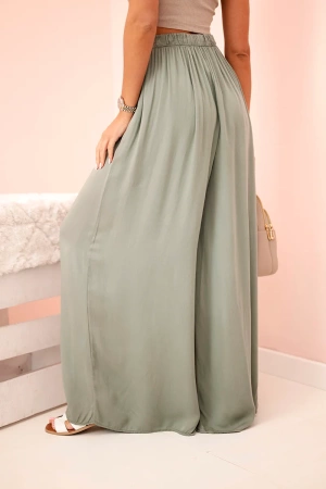 Spodnie damskie wiskozowe szerokie z gumką w pasie khaki