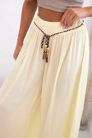 Spodnie damskie z wiskozy z szeroką nogawką żółte