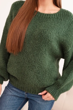 Sweter damski z wełną o grubym splocie i długim rękawem khaki