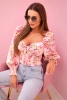 Bluzka damska hiszpanka w kwiaty, długi rękaw jasny różowy