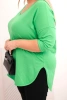 Bluzka damska bawełniana Plus Size z dekoltem V i podwijanym rękawem jasno zielona