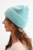 Czapka damska zimowa puszysta z ozdobnym guzikiem miętowa